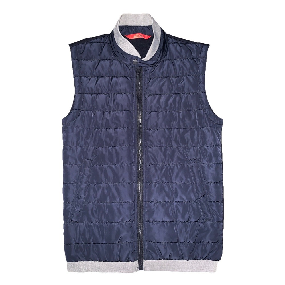 ZARA MAN Quilted Puffer Vest Navy Blue Full Zip Size‎ Small Basic Casual Preppy